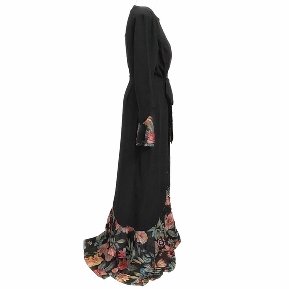 NWT ANNAH HARIRI BLACK GYPSY MODEST FLORAL BELTED BUTTON FRONT MAXI DRESS - 8 - Picture 2 of 12